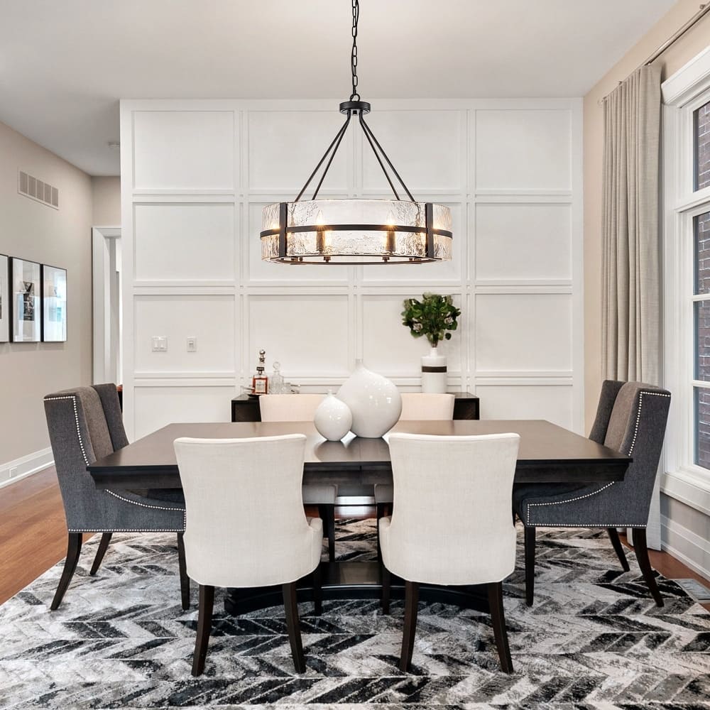 Modern Wide Drum Pendant Lamp – Clear Glass Chandelier For Living Room