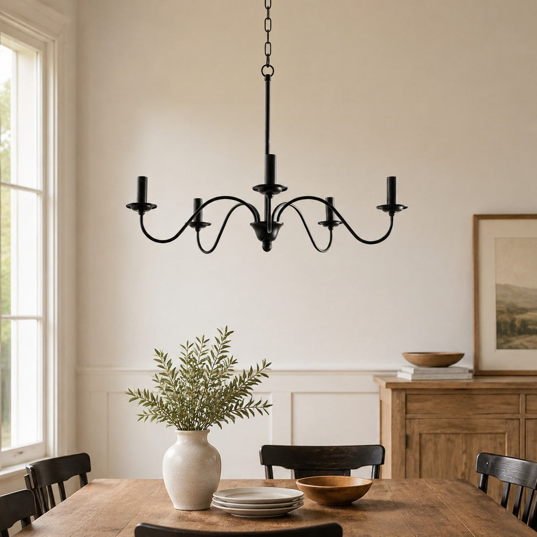 Vintage Black Iron Candle-Style Chandelier