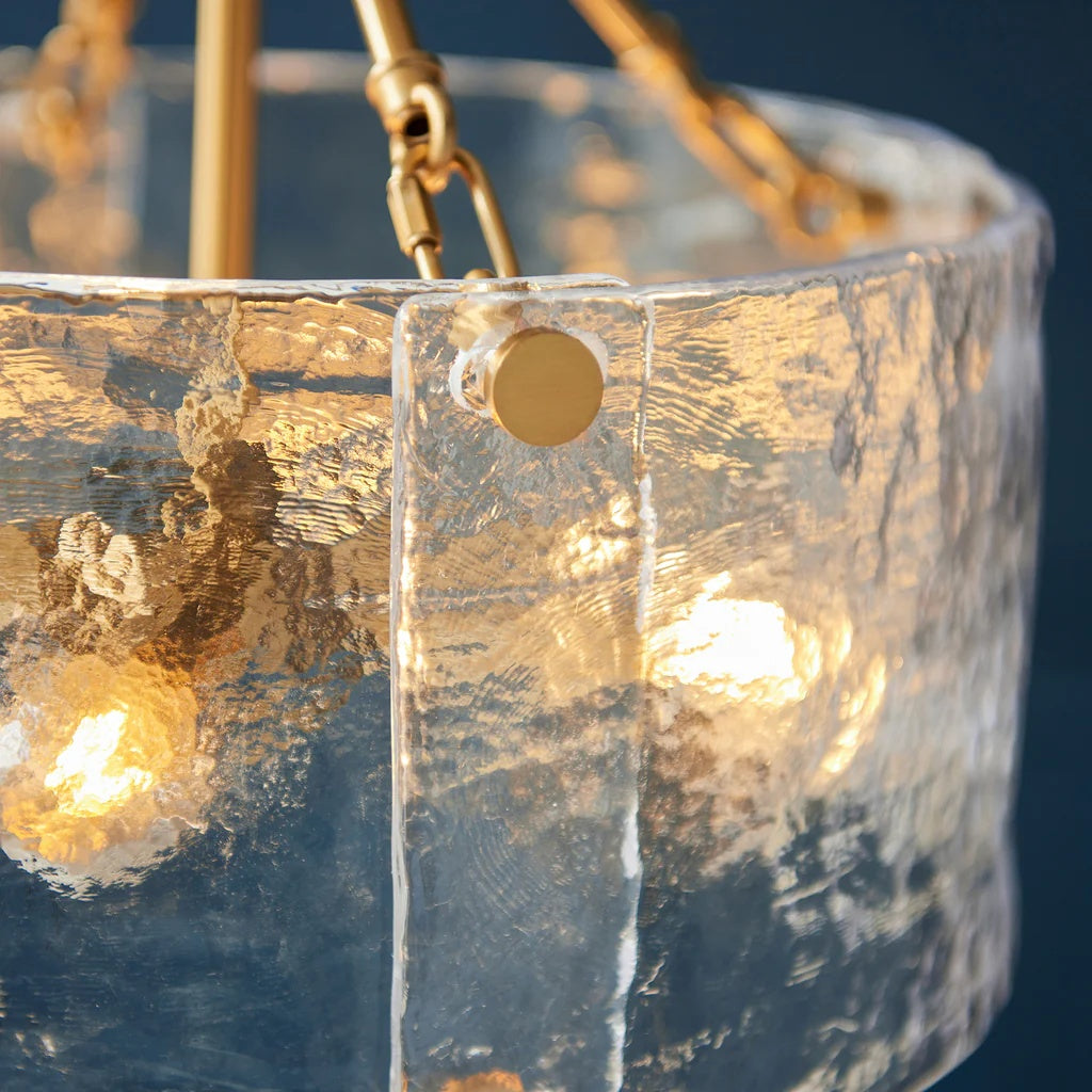 Panellux Decorative Pendant - Handcrafted Curved Glass Panels Brushed Brass Finish for Foyer