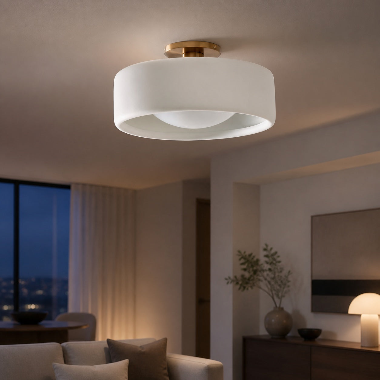 Cerova Modern Porcelain Flush Mount Ceiling Light– Elegant Ivory Shade