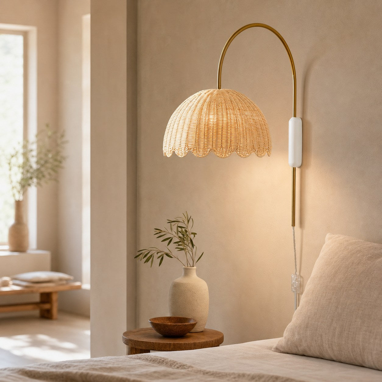 Olvara Scalloped Rattan Bubble Sconce - Whimsical Wall Lamp for Nurseries