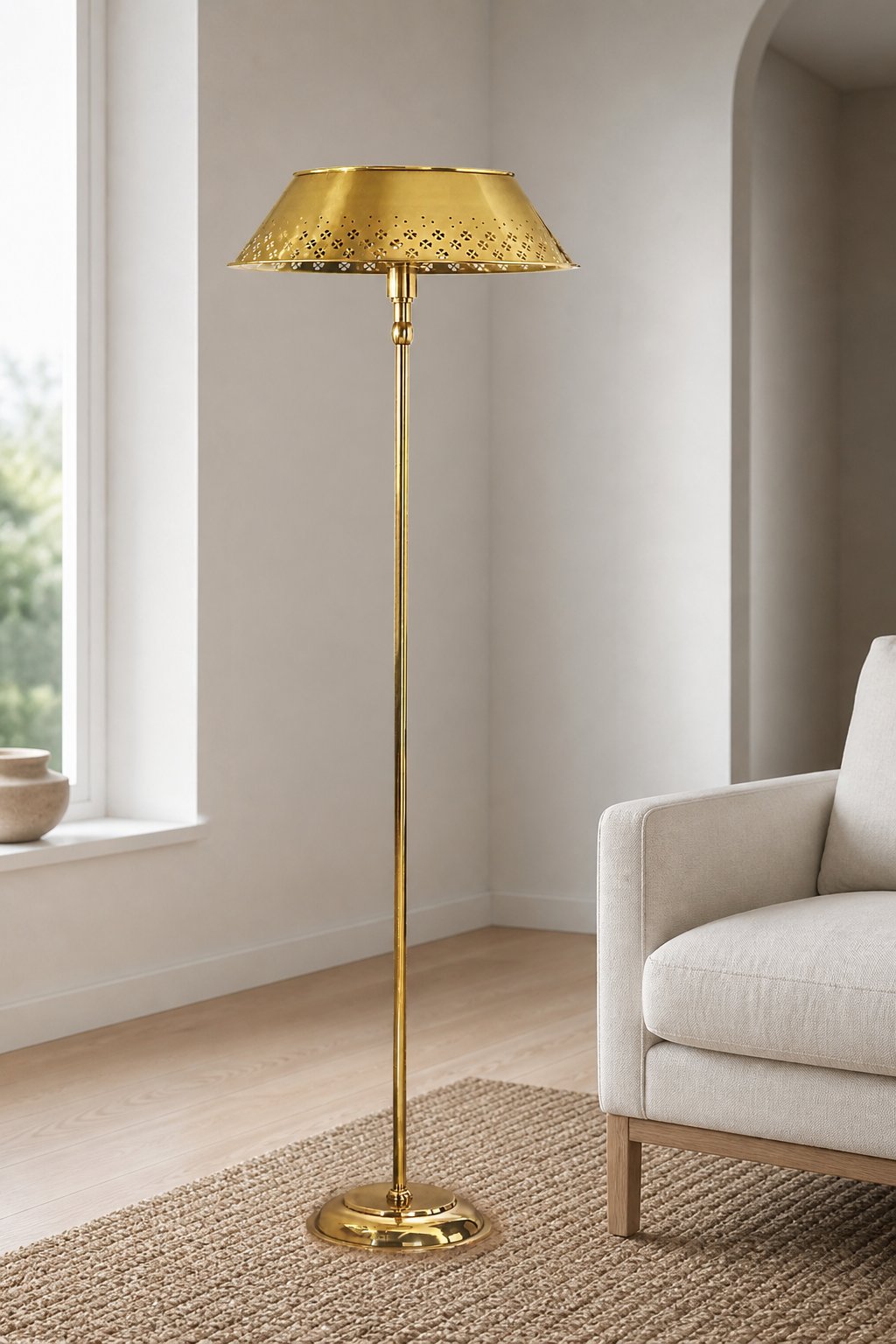 Auriglow Enameled Brass Perforated Floor Lamp - Space Age Style - Home Decor