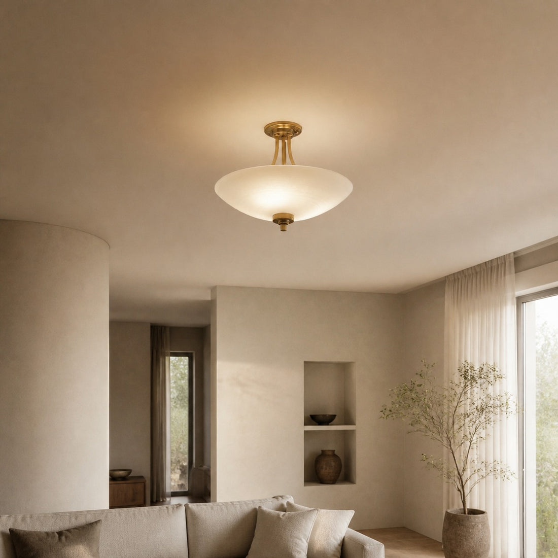 Lunetal Timeless Three-Arm Structure Semi Flush Chandelier – Vintage Pendant Light for Bedroom or Entry