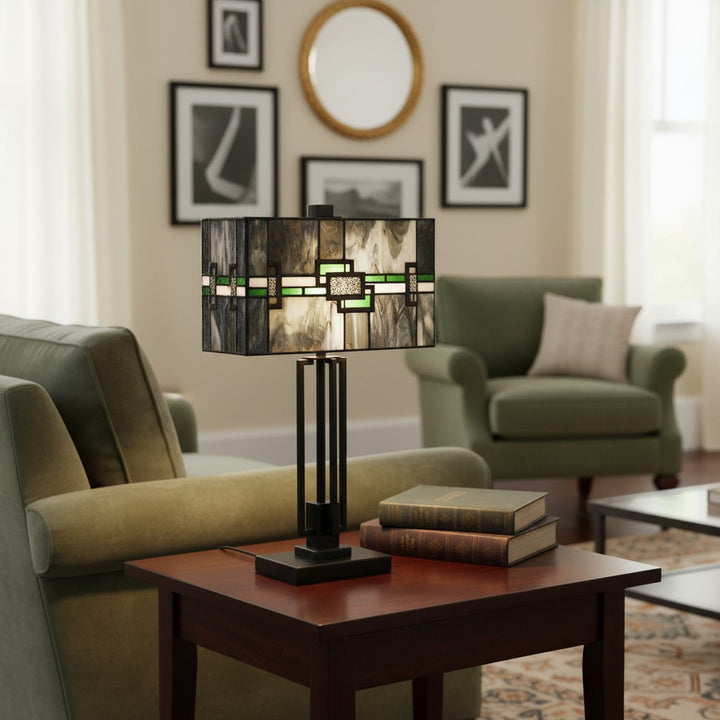 Culletto Stained-Glass Rectangular Table Lamp – Artisan Look for Bedrooms and Hallways