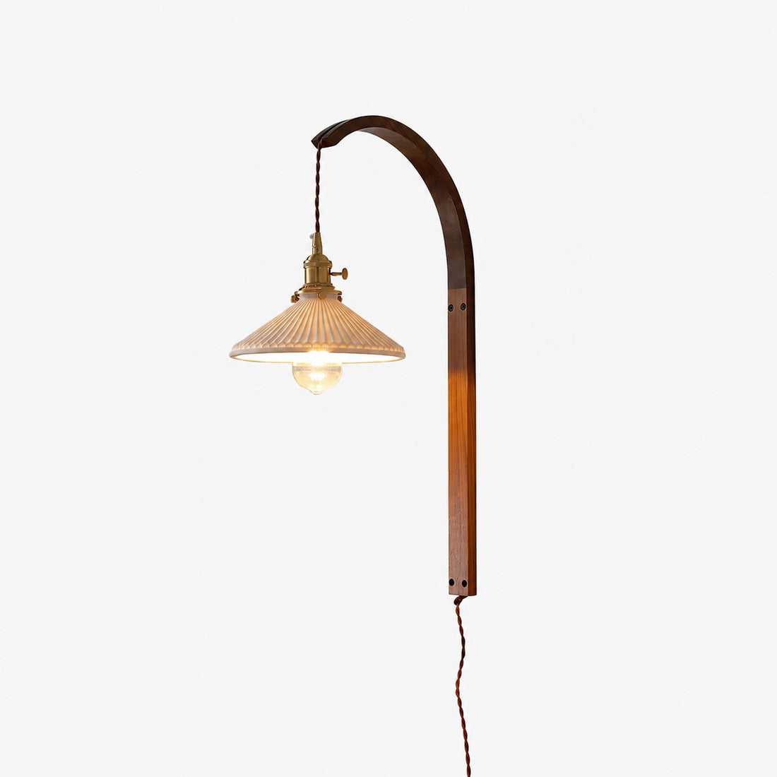 Curved Walnut Ceramic Plug-in Wall Light