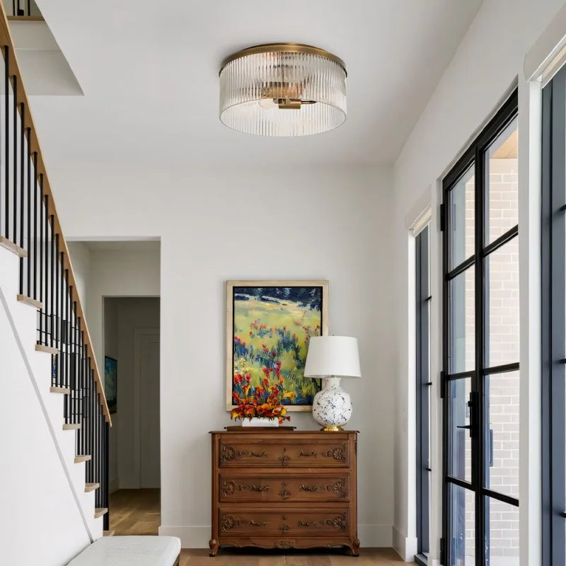 Cooper Ribbed Glass Flush Mount Ceiling Lamp -  Drum Crystal Light