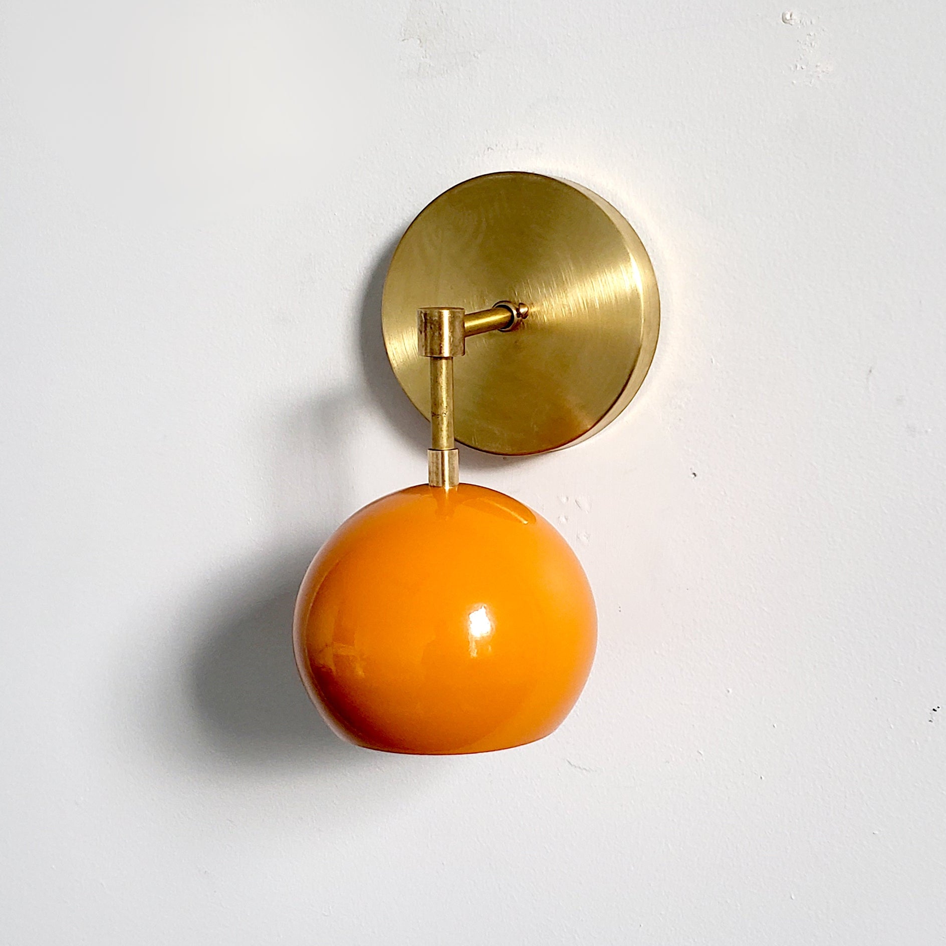 Mid Century Flame Orange Globe Wall Sconce - Modern Brass Or Chrome Light