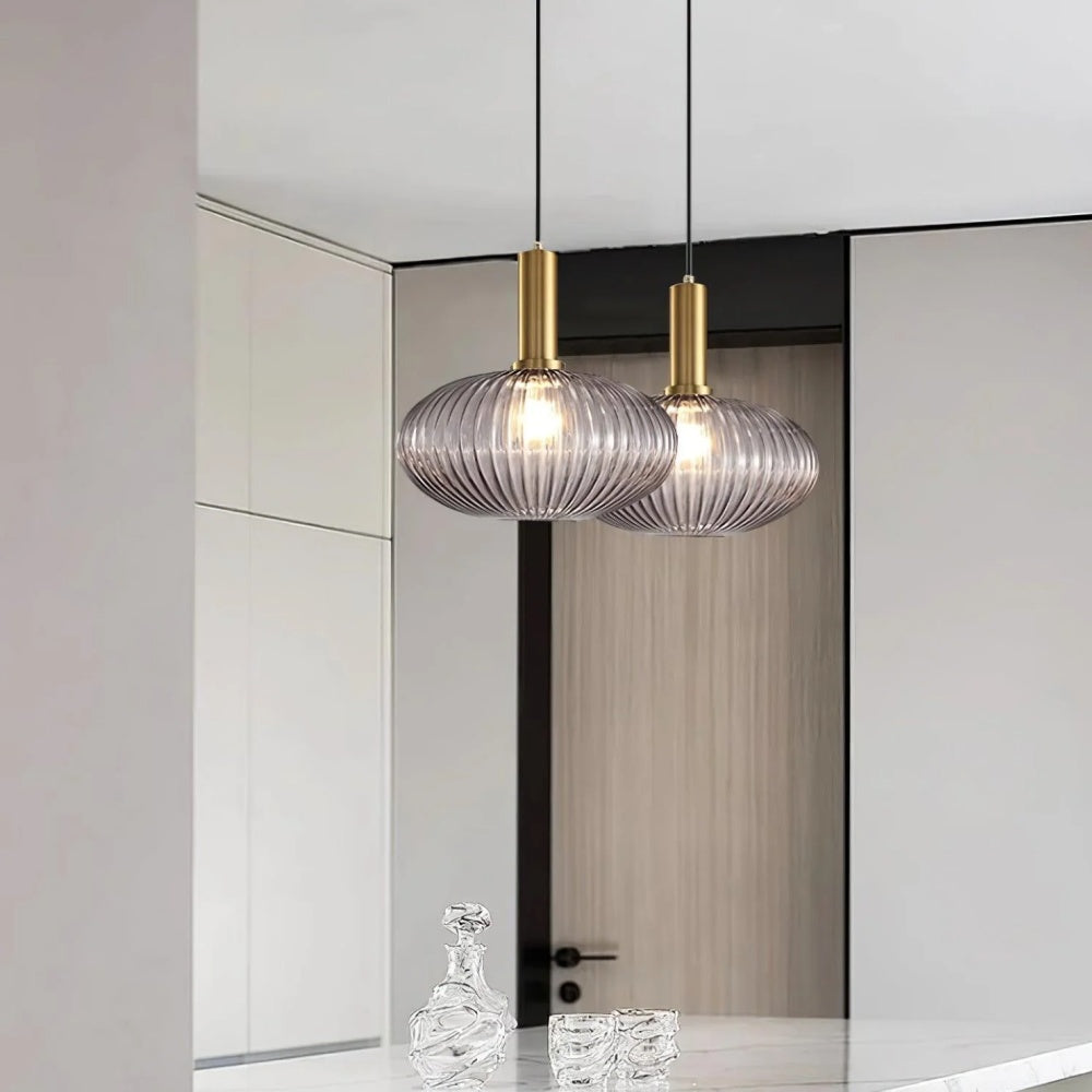 Ribbed Stained Glass Pendant Lamp – Retro Lantern Shape Hanging Light