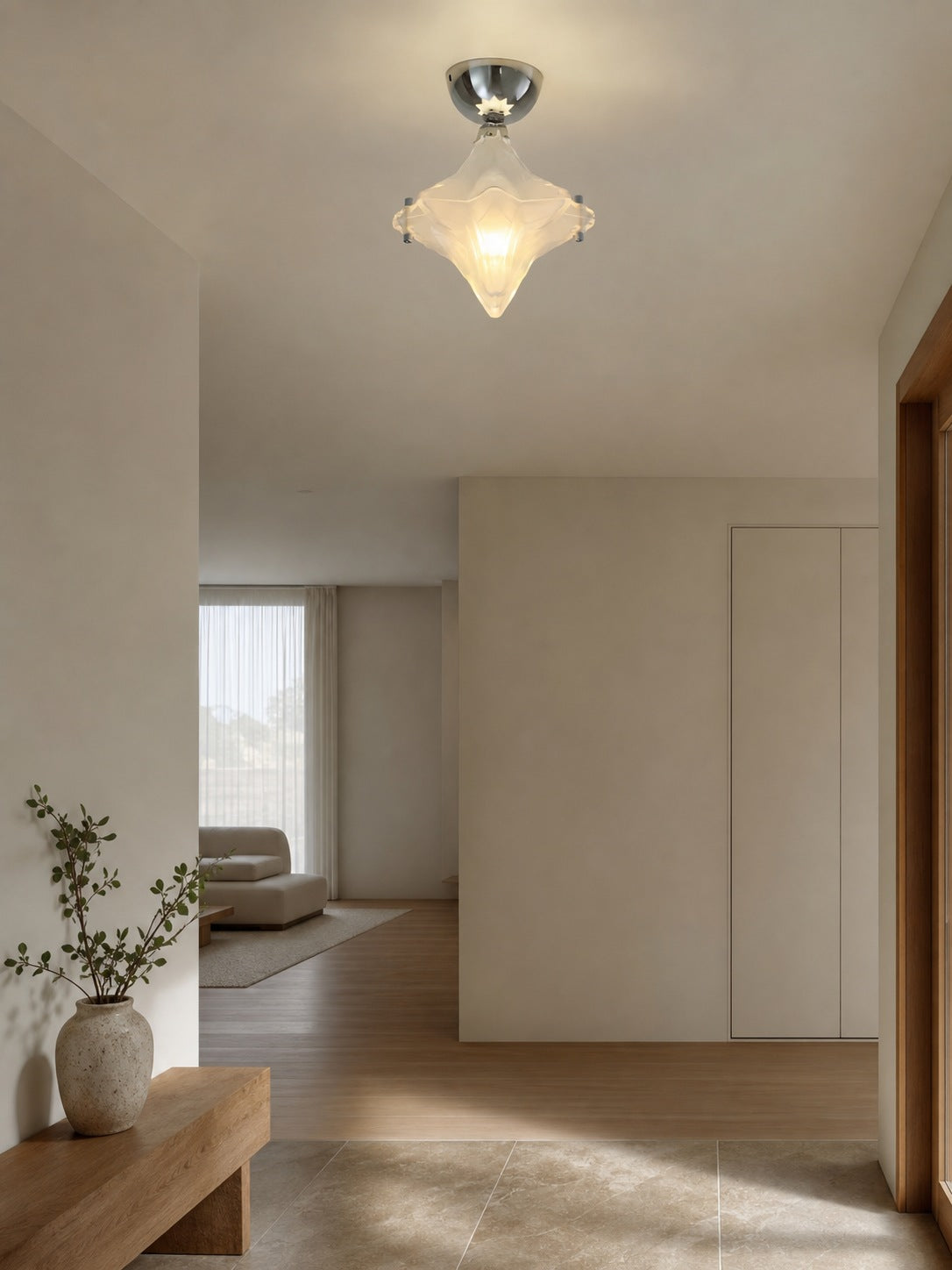 Art Deco Star Ceiling Lamp – Frosted Glass Fixture for Hallway & Entryway – Astris Ceres