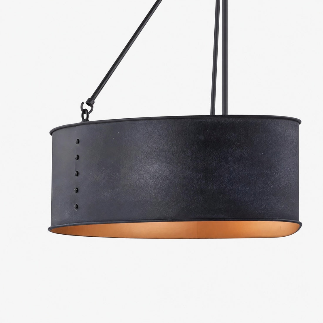 Dravik Contemporary Industrial Drum Pendant — Black Metal Pendant for Living or Dining Room U06