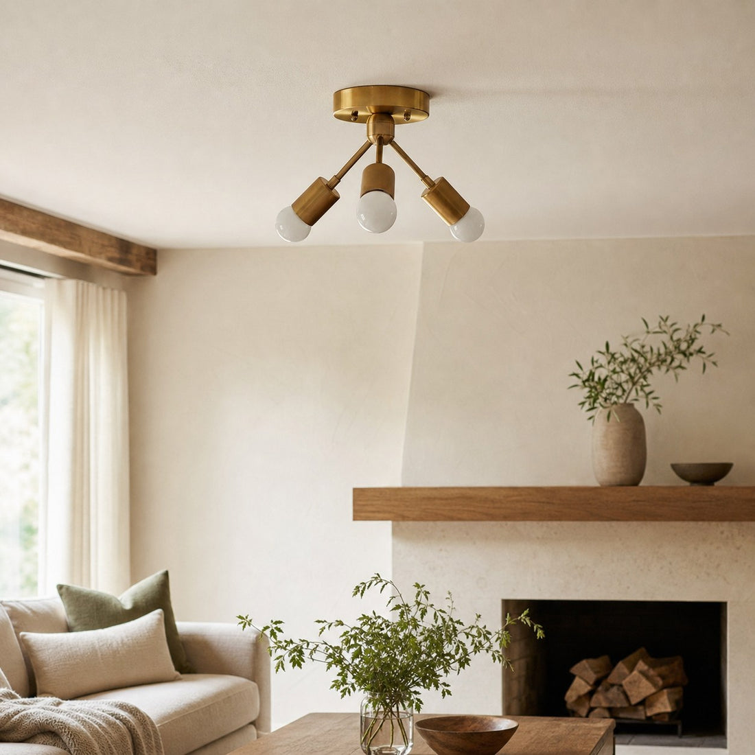 Mobilux Line Modern Brass Flush Mount - Minimalist Gold Ceiling Light for Bedroom
