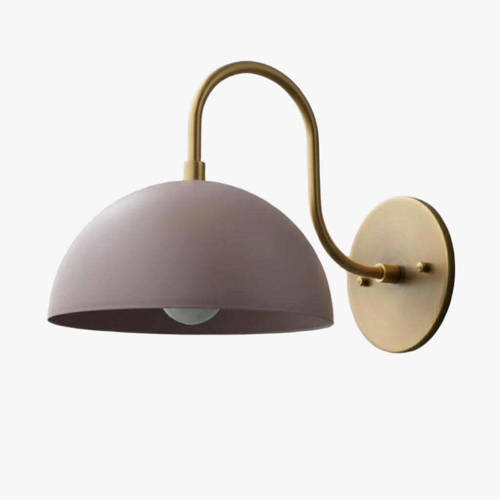 Curva Metal  Industrial Wall Sconce - Curved Brass Arm - Hammered Dome Light Fixture