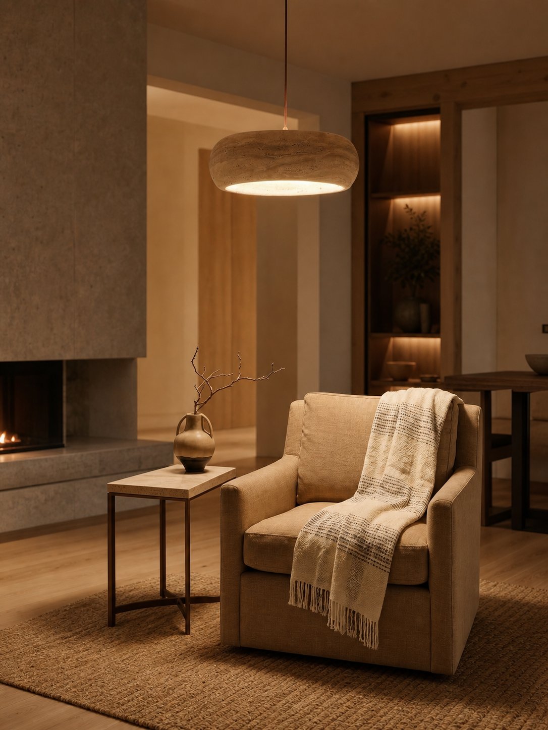 Travertine Drum Pendant Lamp