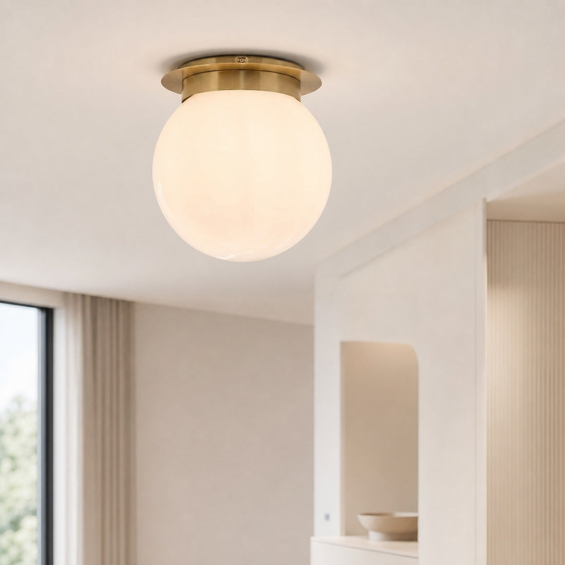 Rivolence Flush Mount Ceiling Fixture - Minimal Globe Brass Lighting