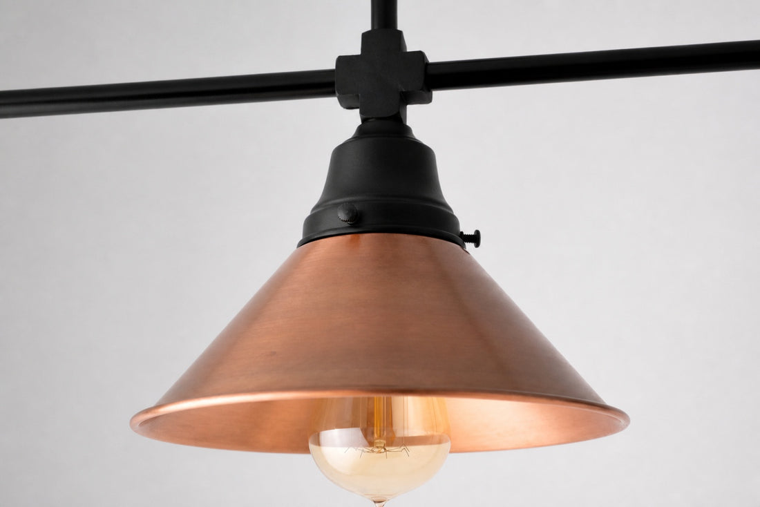 Conique Metal Hand-Aged Copper Chandelier - 3 Light Industrial Pendant - Island Lighting