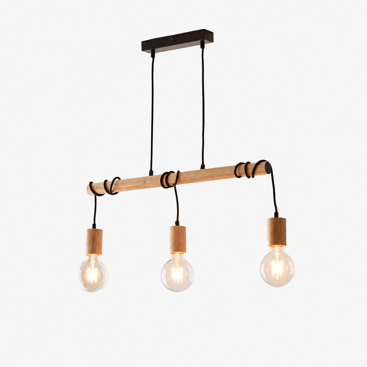 Virell Adjustable Linear Ceiling Light – 3‑Bulb Wooden and Metal Design for Kitchen Island or Office