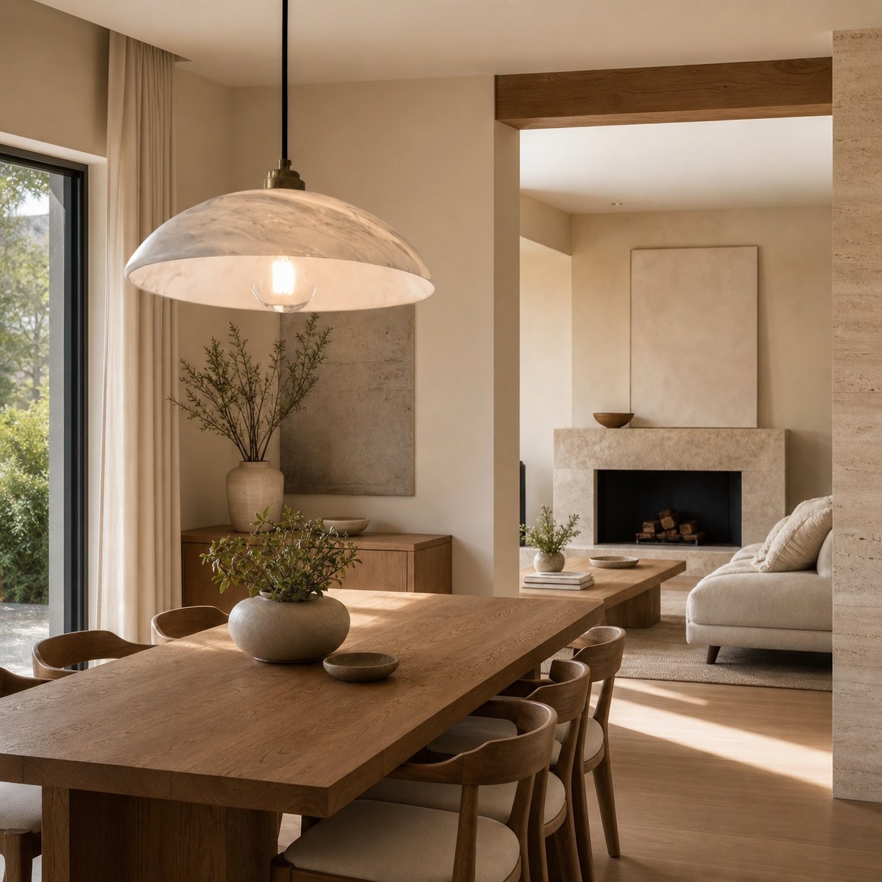 Alariv Elegant  Alabaster Dome Pendant Light - Modern Stone Lighting for Dining or Living