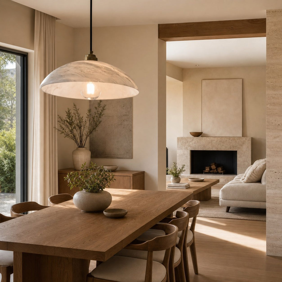 Alariv Elegant  Alabaster Dome Pendant Light - Modern Stone Lighting for Dining or Living