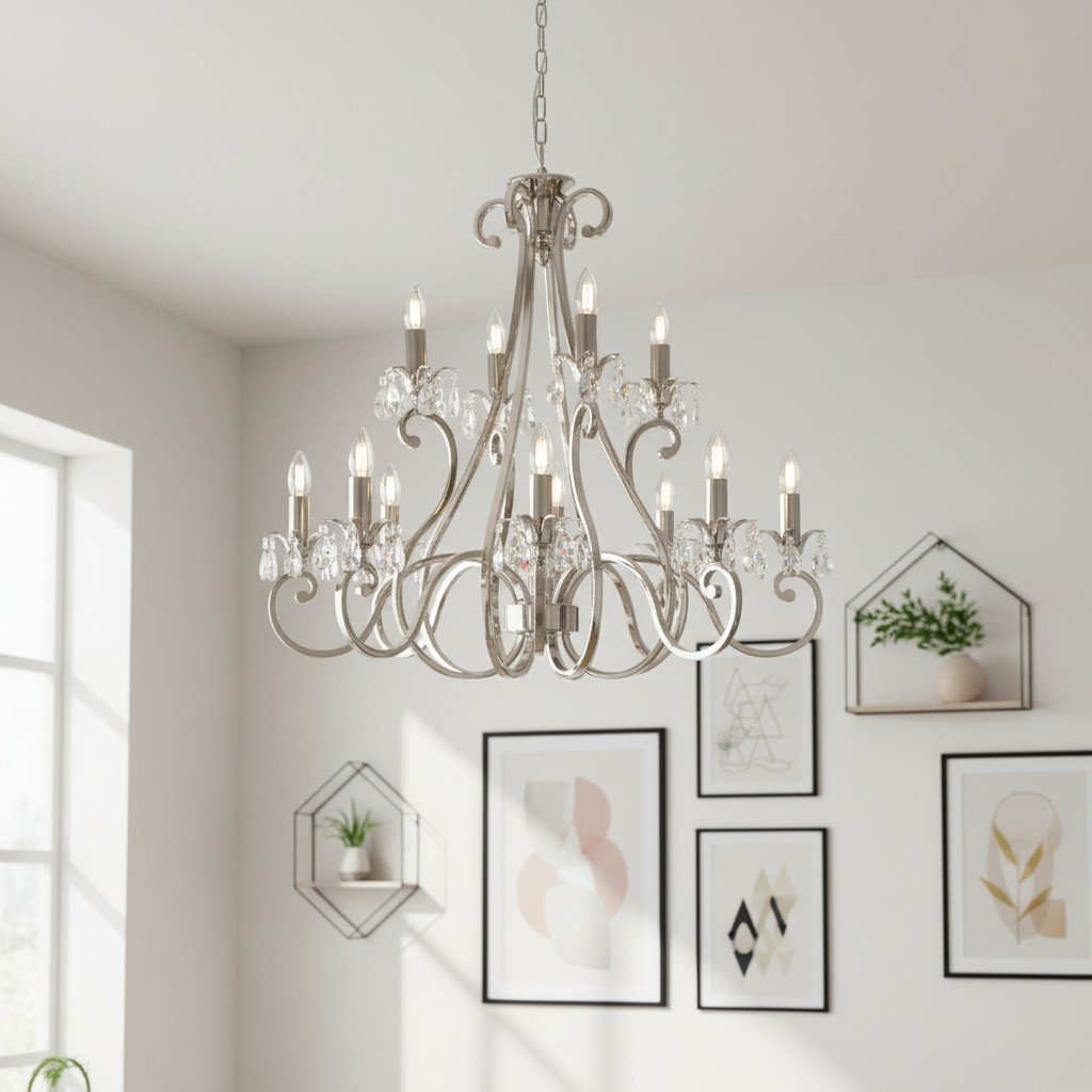 Talonis Crystal Chandelier - Traditional Candle-Style Brass and Nickel for Living Room and Dining Room