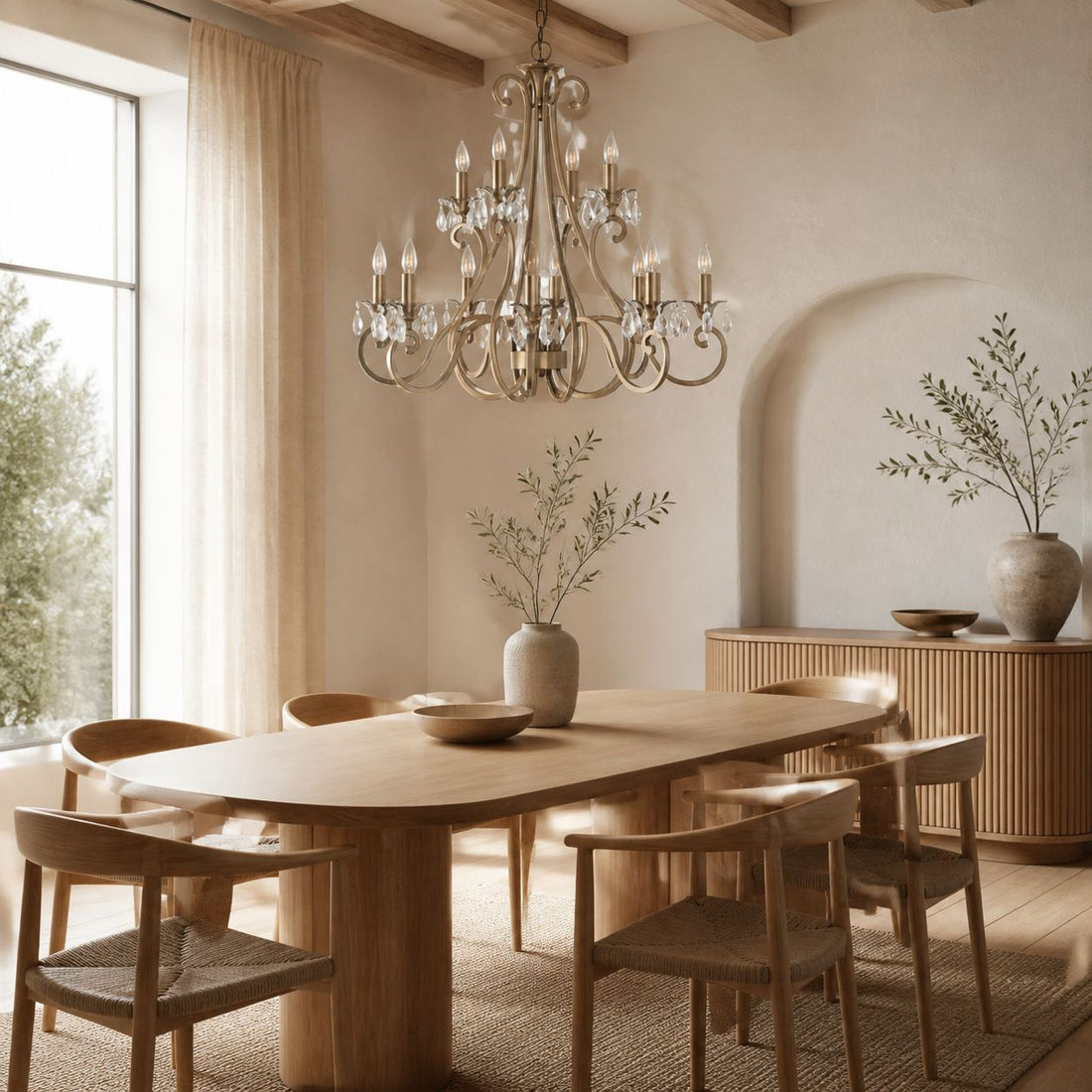 Talonis Crystal Chandelier - Traditional Candle-Style Brass and Nickel for Living Room and Dining Room