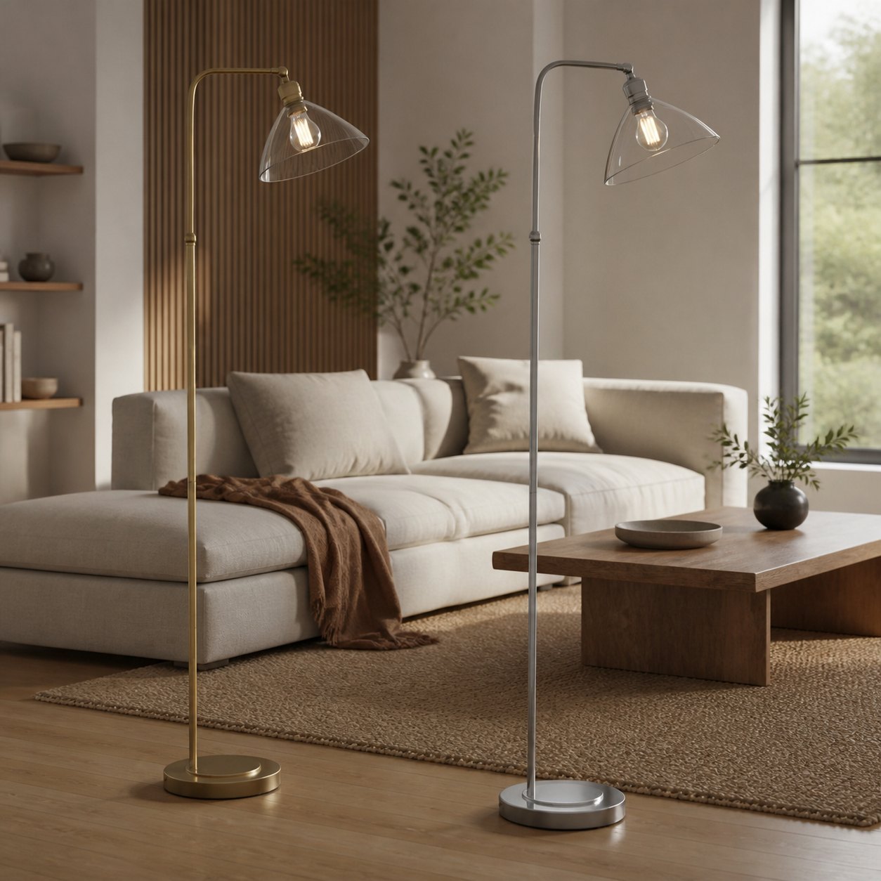 Clarione Art Deco Floor Lamp with Clear Glass Shade and Metal Base