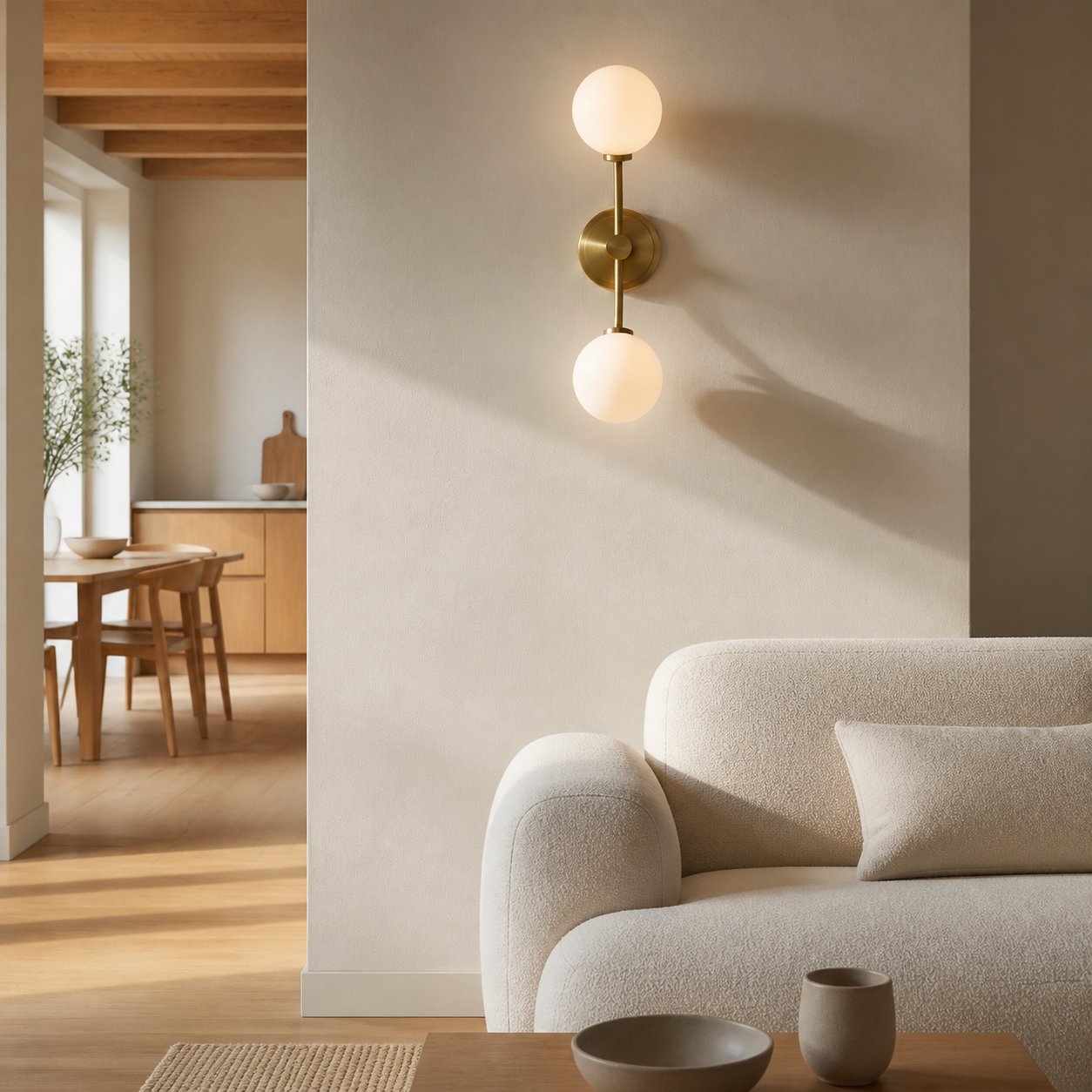 Arden Glass 2 Light Iron Wall Sconce - Modern Curved Design for Bathroom or Hallway