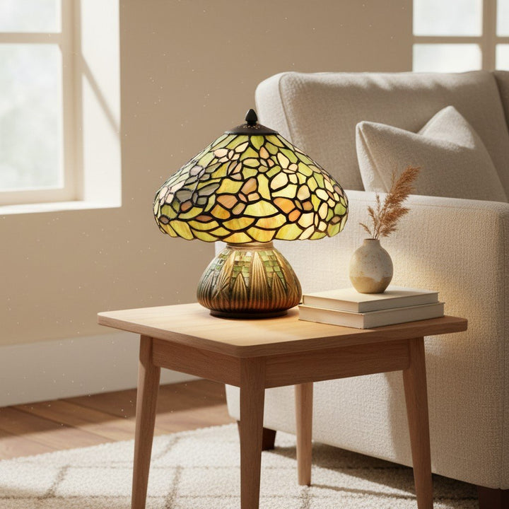 TF Sorenia Table Lamp – Warm Stained-Glass Floral Art-style Lamp for Living Room or Bedroom