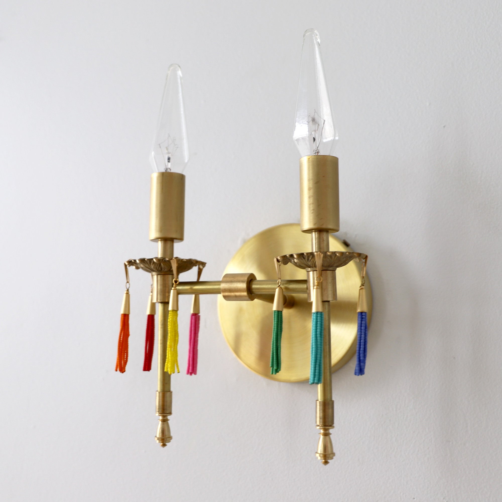 Antique Style Victorian Double Brass Wall Lamp - Sconce With Tassels