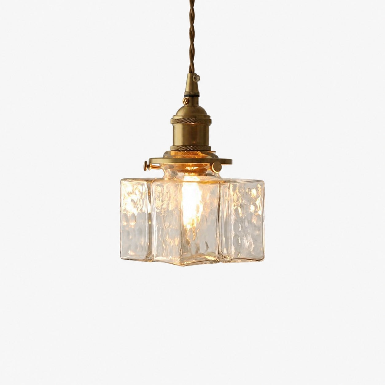 Traditional Vintage Square Rectangle Ripple Glass Iron 1-Light Pendant Light For Living Room
