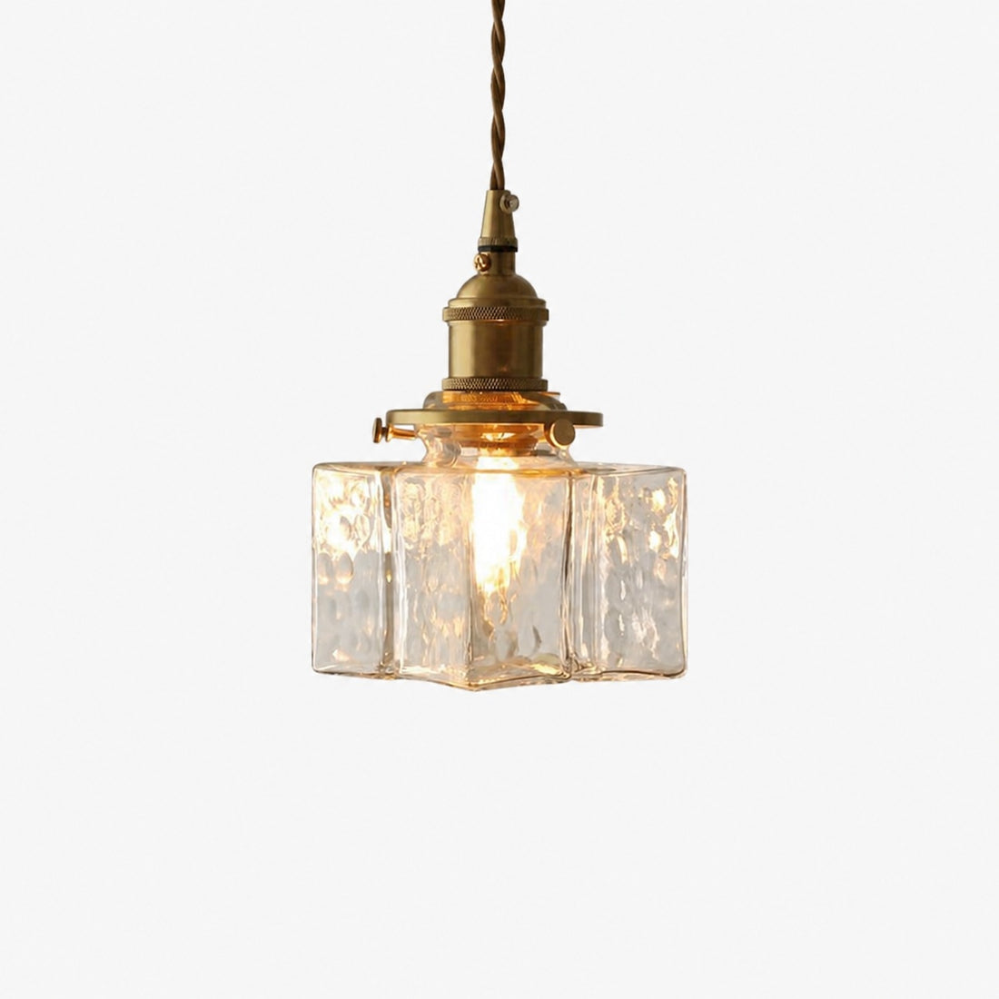 Traditional Vintage Square Rectangle Ripple Glass Iron 1-Light Pendant Light For Living Room