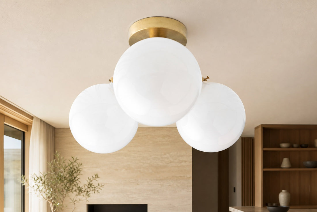 Glorica Glass Globe Light - Mid Century Semi Flush Ceiling Lamp