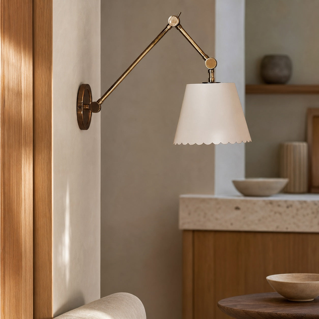 Foldray Scalloped Task Sconce - Leather Wall Light for Home