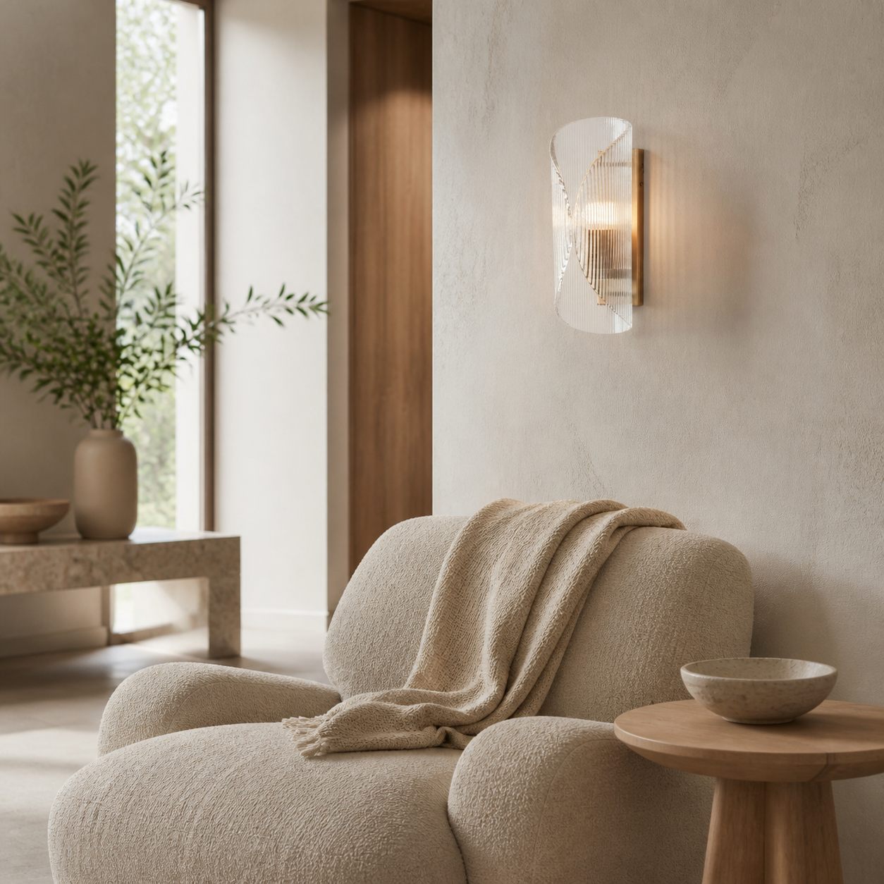 Velora Cylinder Glass Wall Light – Refined Brass Wall Sconce for Entryway or Bedside