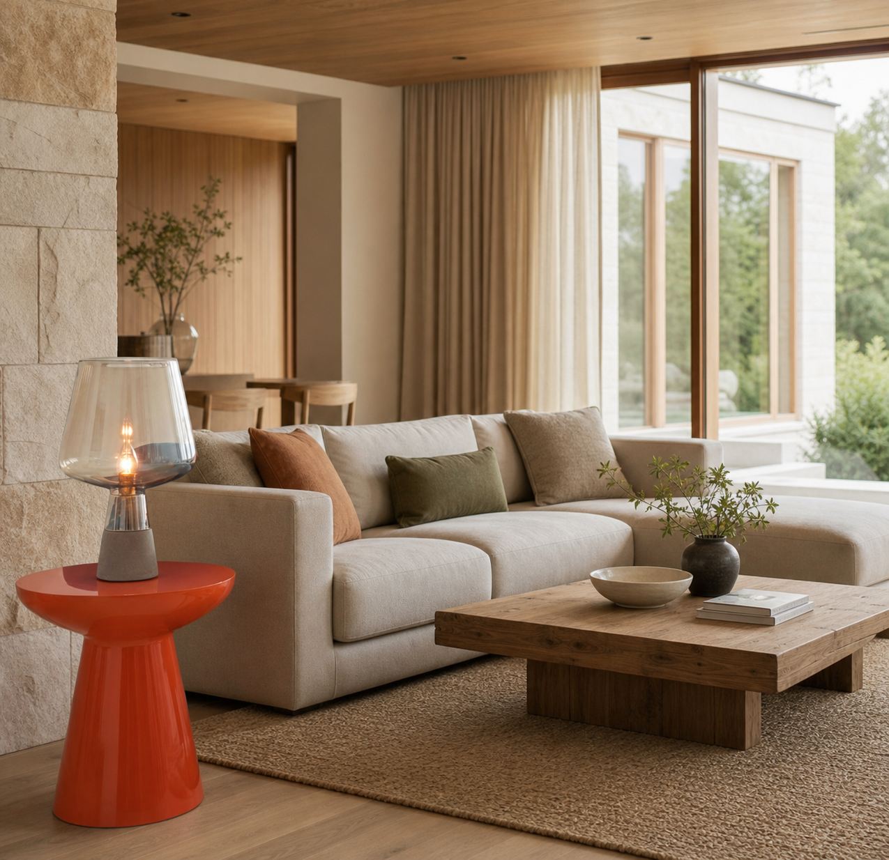 Concretea Industrial Table Lamp - Hand Blown Glass Globe with Concrete Base for Living Room