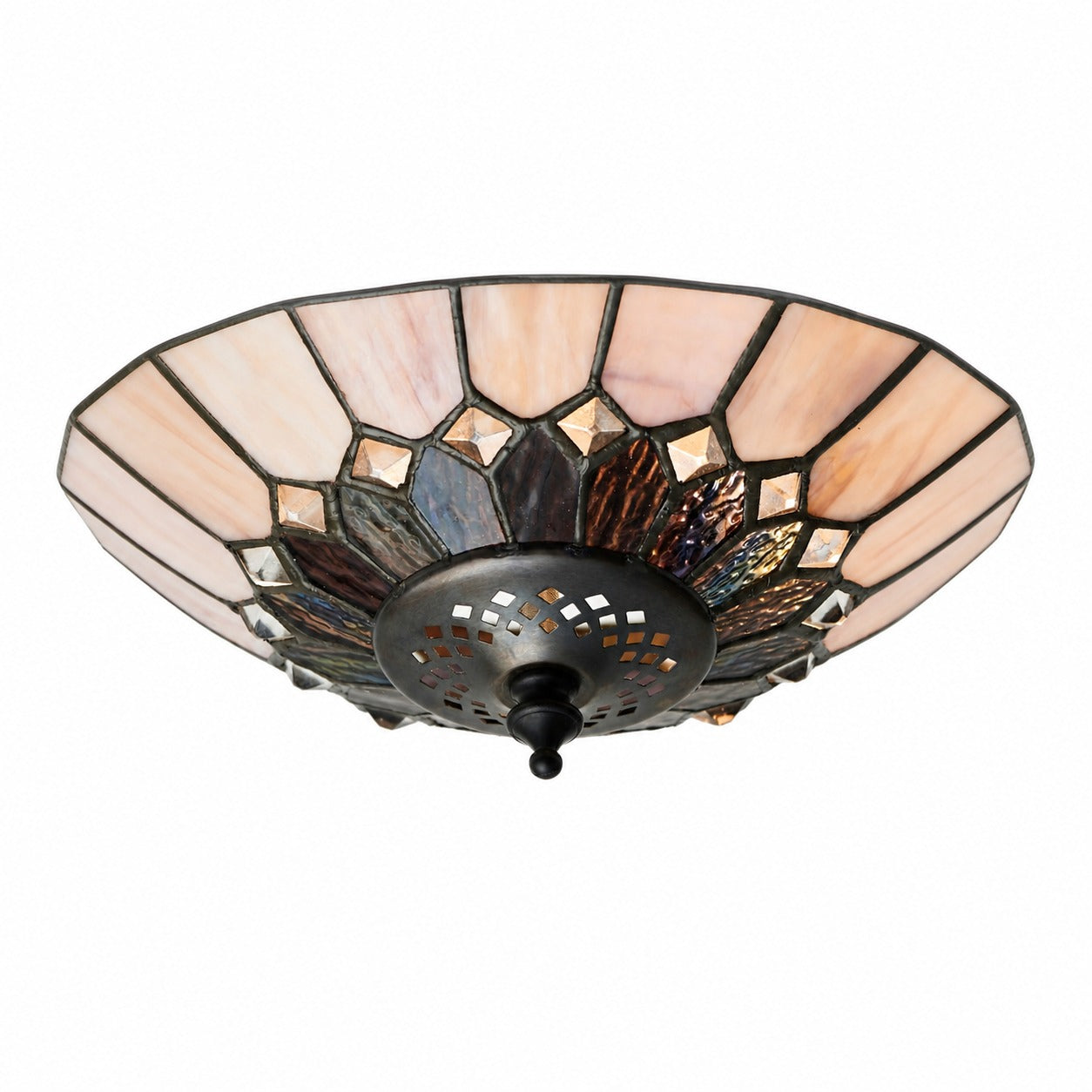 TF Brooklyn Tiffany Semi-flush Ceiling Light - Geometric Glass Shade for Hallways or Living Rooms