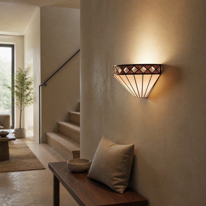 TF Fargo Art Deco Wall Light with Diamond Motif Design  – Glass Wall Sconce for Hallway & Bedroom