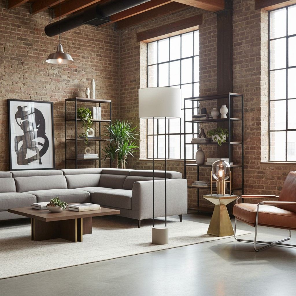 Luma Minimalist Industrial Table Lamp and Floor Lamp - Metal Frame with Soft Fabric Shade for Home and Office