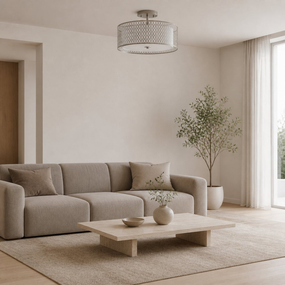 Liorin Geometric Mesh 3‑Light Flush Ceiling Light - Mesh Metal Frosted Lamp for Living Room or Hallway
