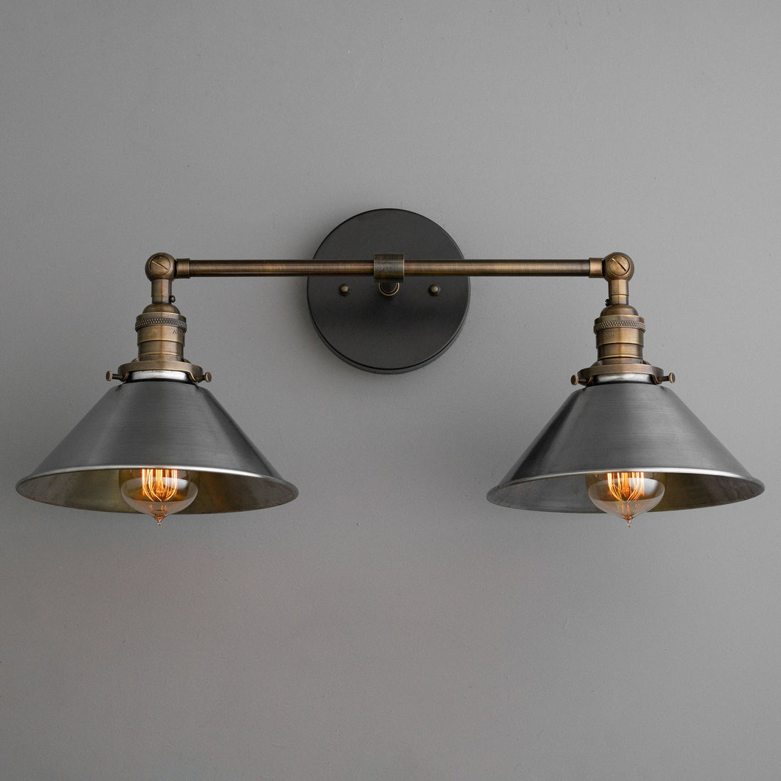 Conique Metal Two-Light Industrial Vanity Sconce – Wall Fixture for Bathroom & Hallway