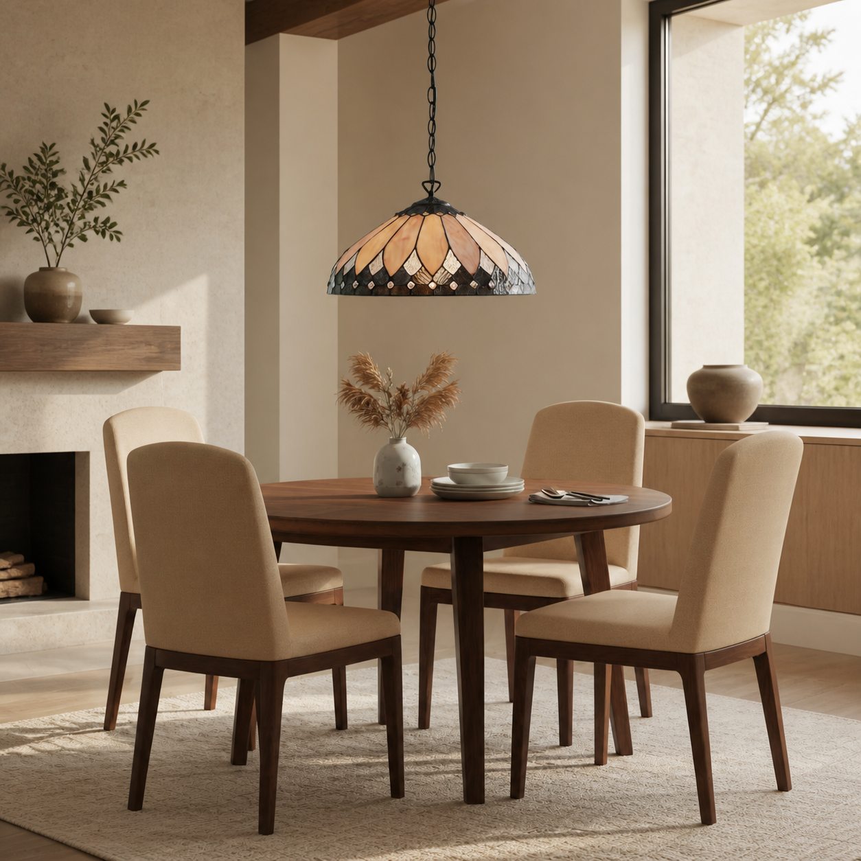 TF Brooklyn Pendant Light – Pendant Light with Geometric Stained Glass Art Deco Style for Dining Rooms