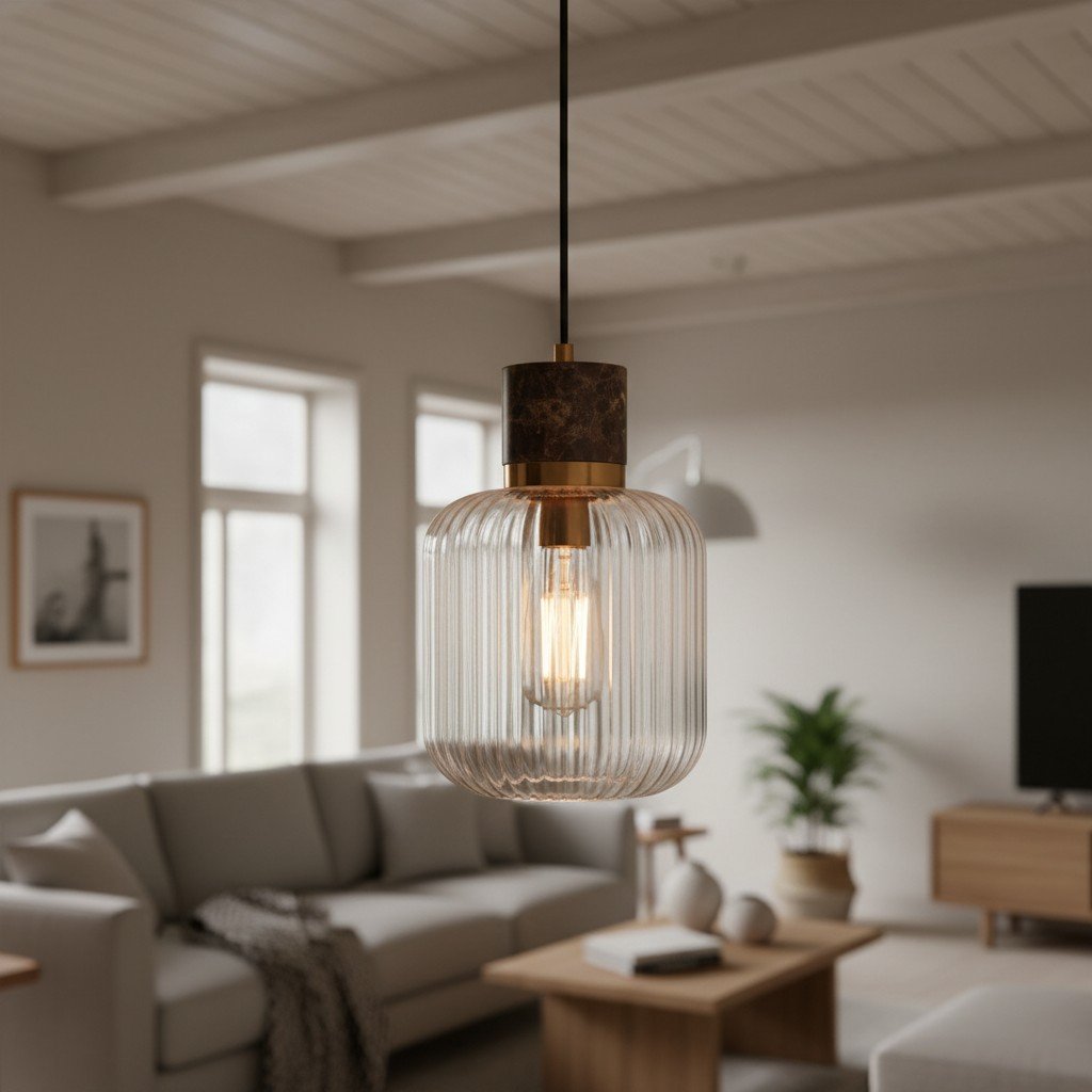 Korlisse Natural Stone and Glass Pendant Light – Stylish Lamp for Lounge or Living Room