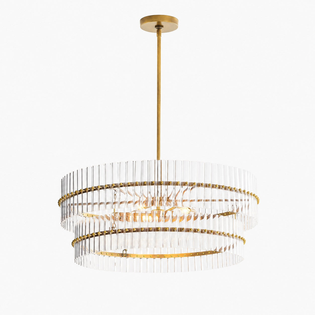 Lumora Crystal Pendant Light – Elegant Tumbled Brass & Cut Glass