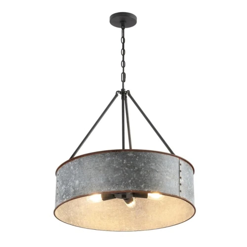 Distressed Metal Drum Chandelier – Industrial 5-Light  Pendant Lamp