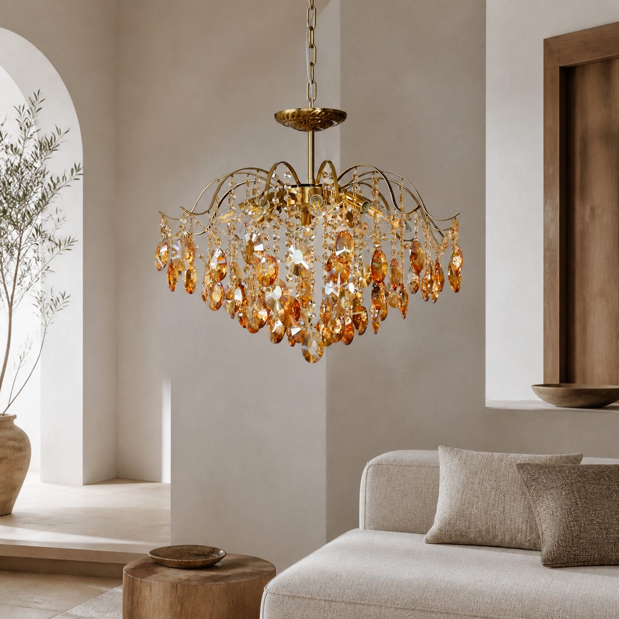 Vintage Sumptuous Teardrop Crystal Chandelier