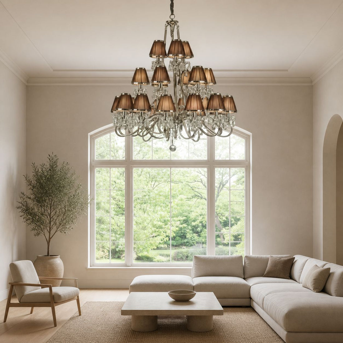 Talonis Multi-light Fabric Chandelier - Elegant Metal Curved Arms for Dining and Living