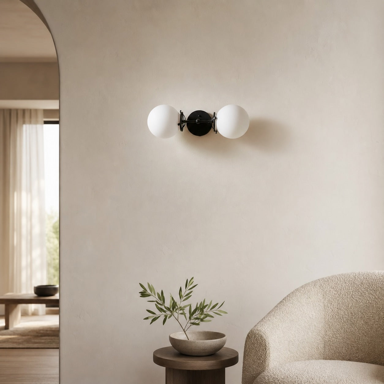 Lumio Globe Art Deco Vanity Light -  Opal Globe Bathroom Sconce