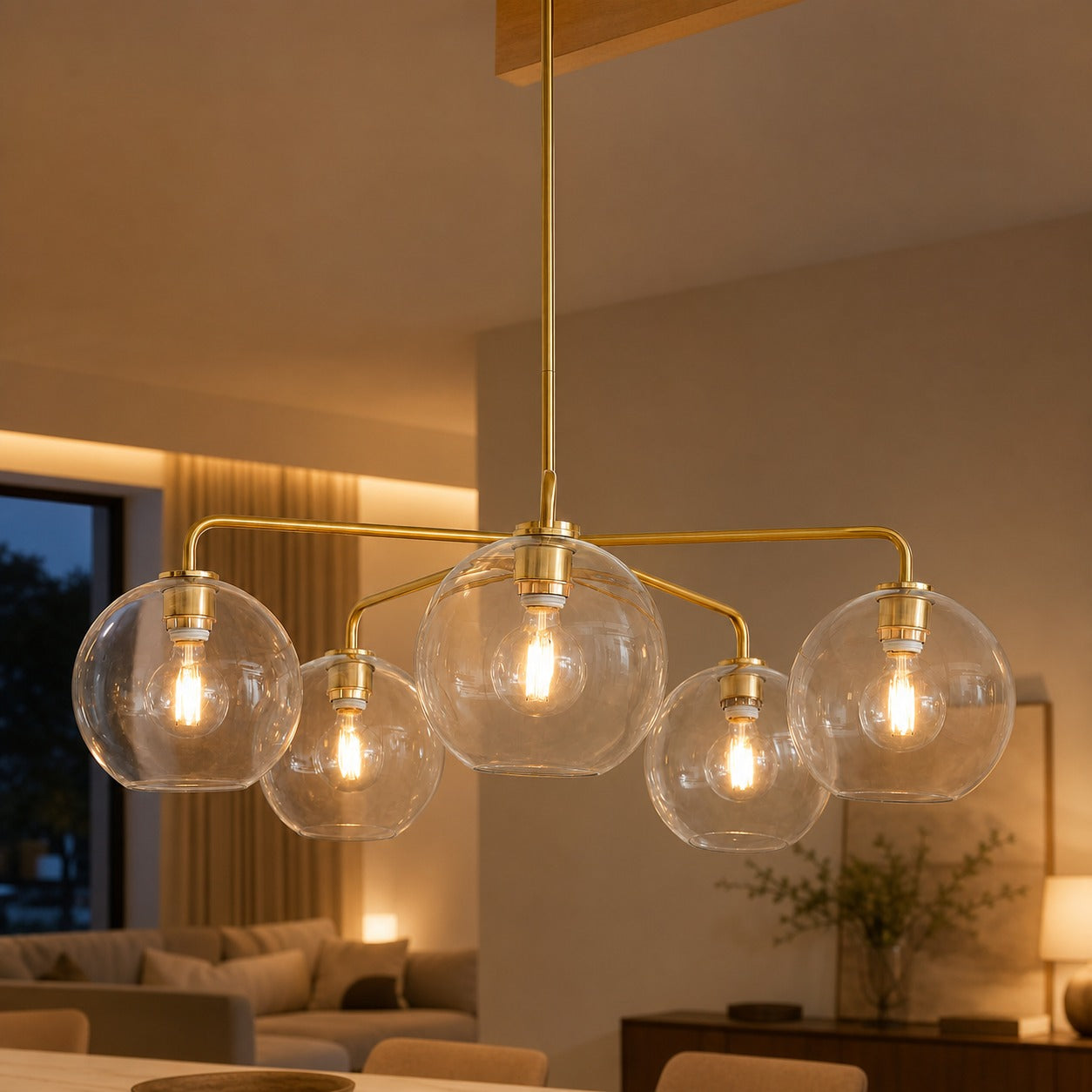 Selvion Elegant 5-Light Globe Chandelier – Modern Glass Pendant Lighting Fixture