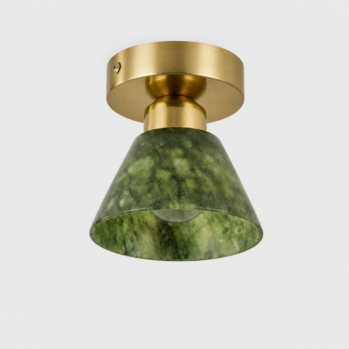 Green Jade and Brushed Brass Flush Mount Ceiling Light