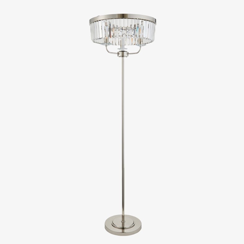 Beveline 3 Light Round Floor Lamp - Faceted Cut Glass Shades Classic Metal Finish For Living Rooms