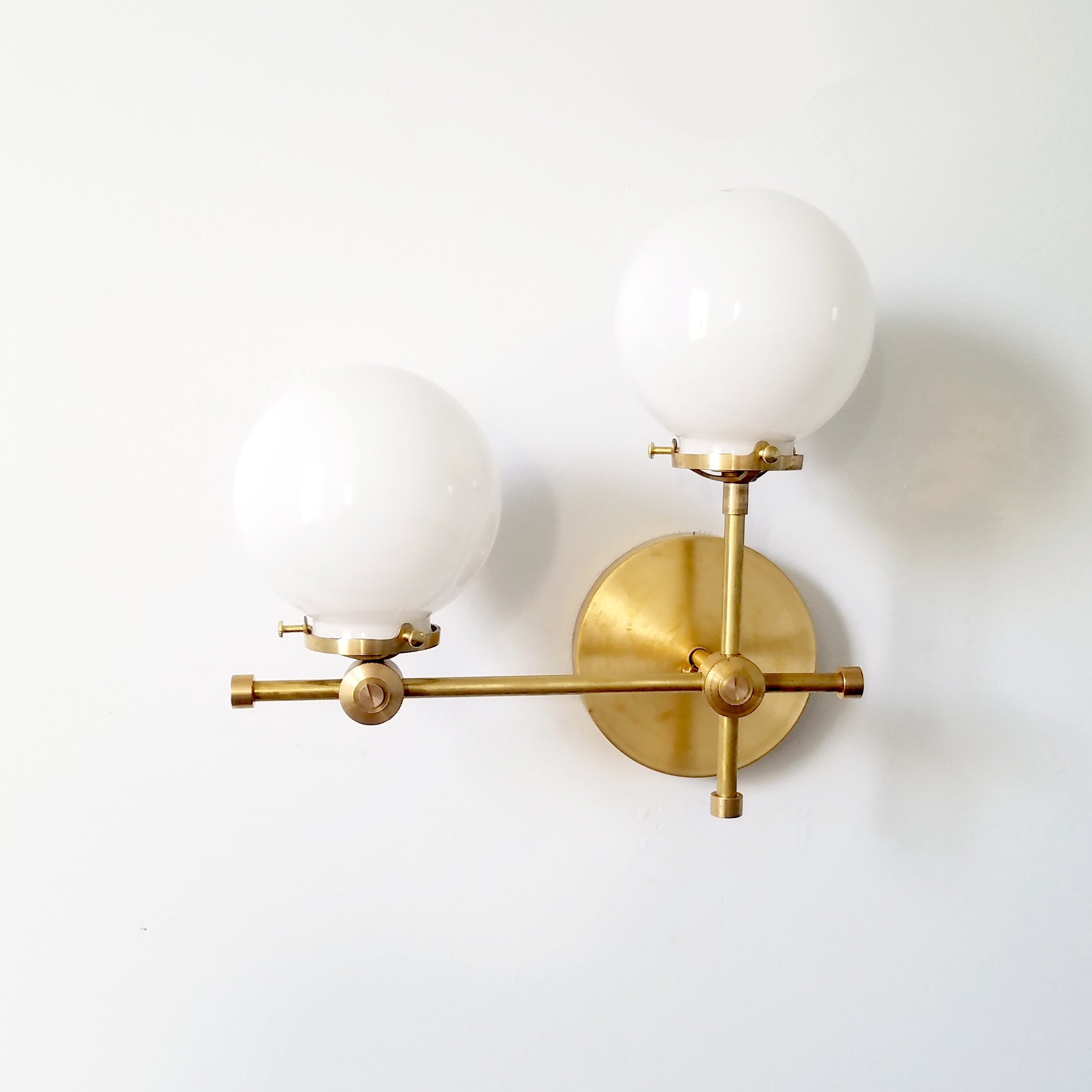 Asymmetric Wall Sconce - Raw Brass or Chrome Finish, Clear & White Glass
